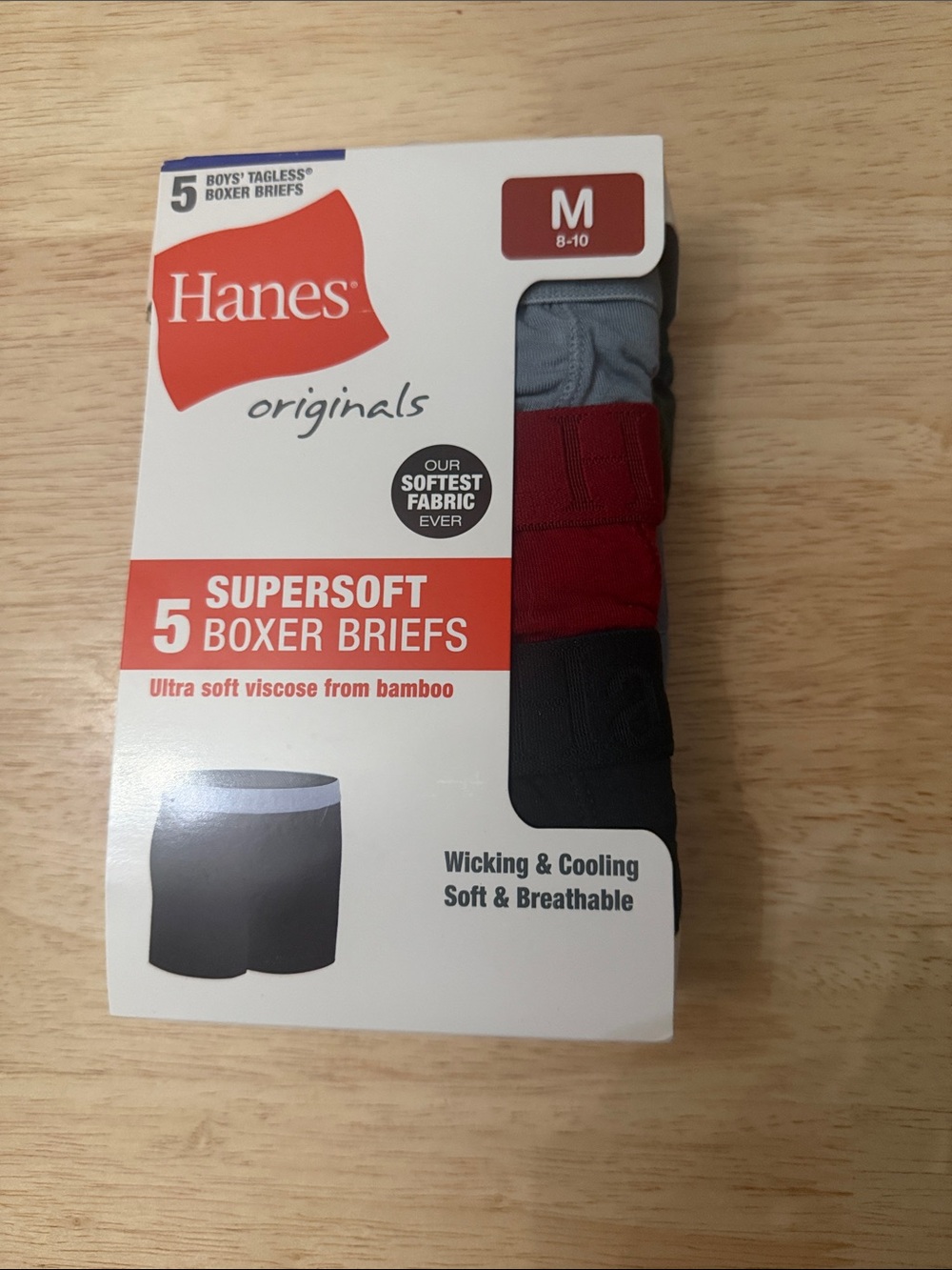 Hanes Originals Boy’s Supersoft Boxer Briefs - Grey, Red, Black (M) Brand new!